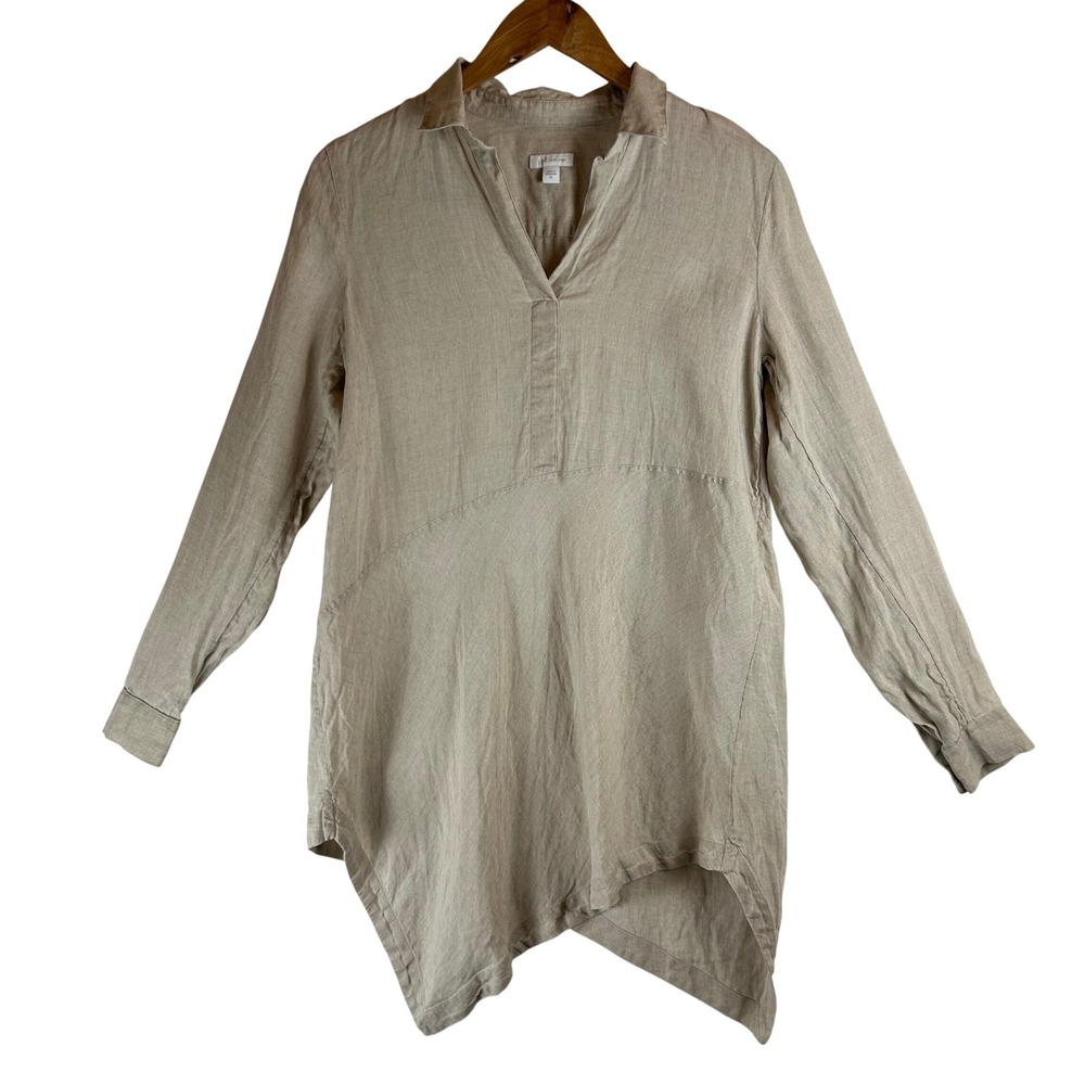 J. Jill Love Linen Popover Tunic Oatmeal Beige Asymmetrical Sharkbite XS